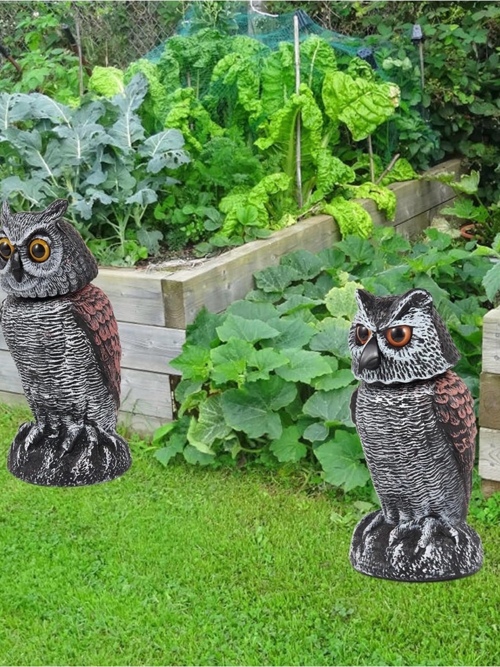 Decorative Garden Owl Statue Pair - Brown and Black